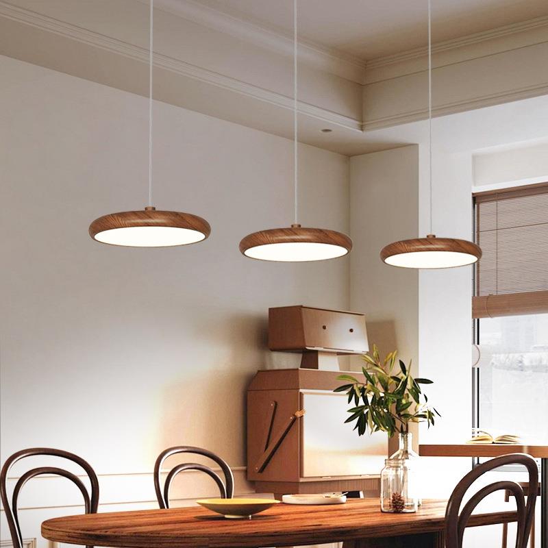 中古风全光谱复古吊灯胡桃木纹单头三头饭厅餐桌灯护眼吧台吊灯