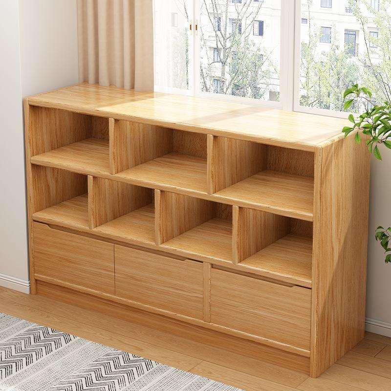 原木风实木书柜幼儿园书包柜多层置物柜一体靠墙书架落地储物柜子