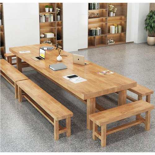 现代简约loft长方形实木会议桌椅组合长桌北欧原木大板办公长条桌