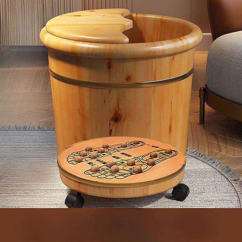 香柏木足浴桶有盖泡脚桶洗脚盆木桶泡脚专用桶过小腿轮子家用泡脚