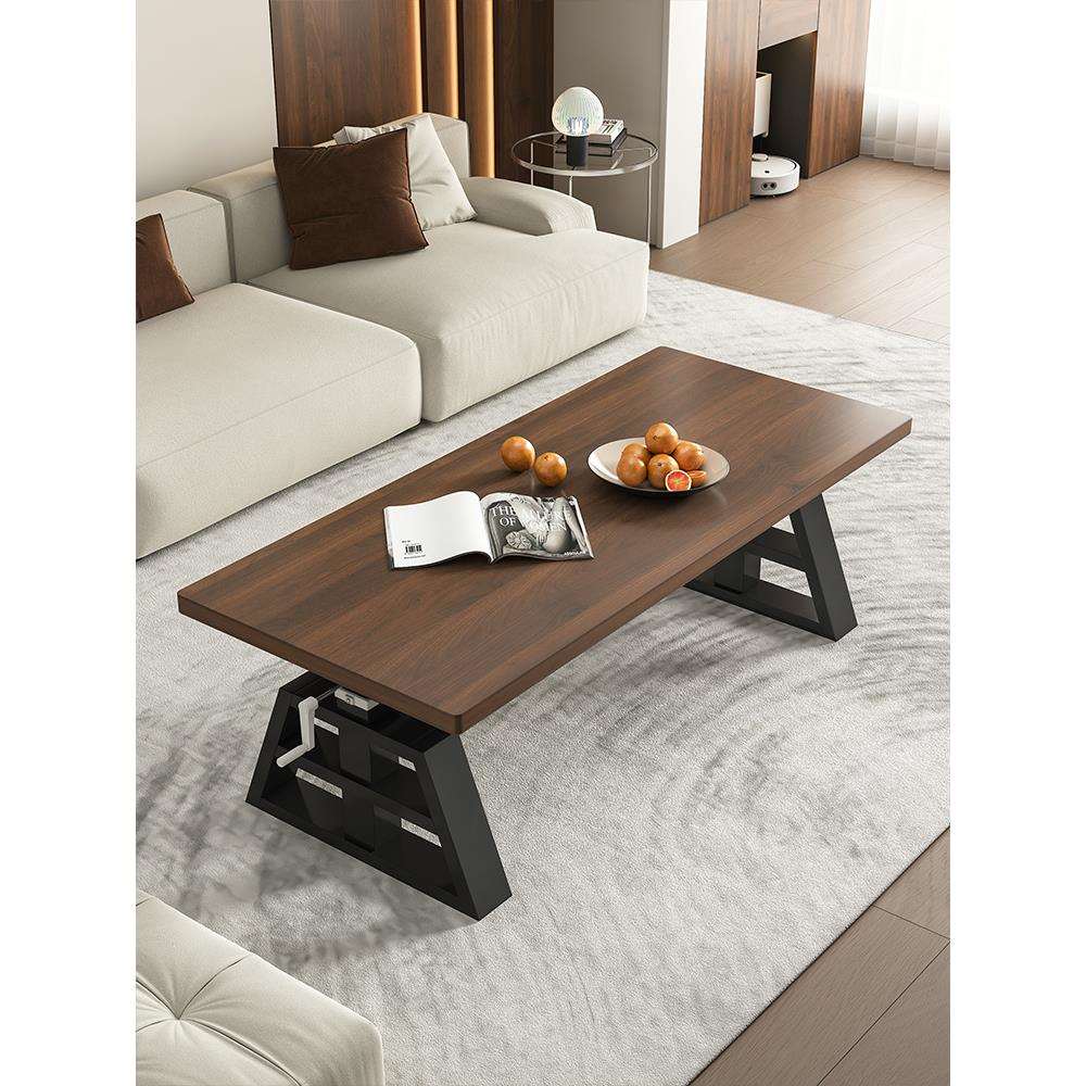 升降茶几客厅家用吃饭餐桌多功能实木学习书桌工作台手摇升降桌子