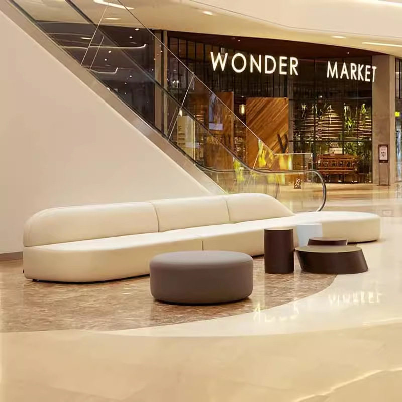 简约商务会客弧形布艺沙发办公室创意休闲接待休息区异形皮艺组合