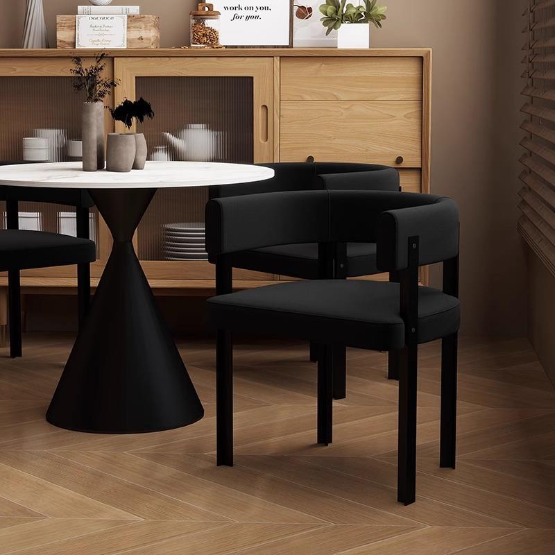 北欧轻奢小户型圆形简岩板复古高级会客餐椅家用吃饭桌子休闲椅