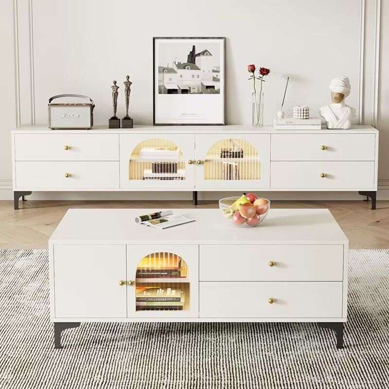 法式电视柜茶几组合现代简约家用客厅轻奢奶油风储物地柜电视新款