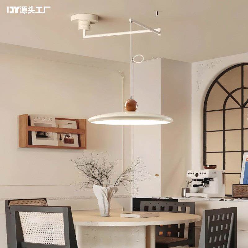 摇臂飞碟吊灯轻奢奶油风法式吧台灯创意设计感可位移护眼餐厅吊灯