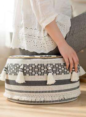 棉线编织色织翘腿脚凳家用坐墩套摩洛哥风复古地板坐垫加厚蒲团垫