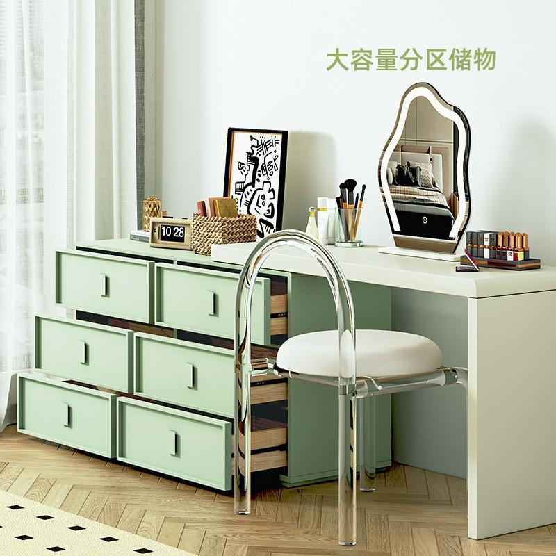 网红六斗柜梳妆台一体奶油风实木化妆桌卧室现代简约收纳柜转角好
