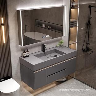 意式轻奢微晶石一体盆实木智能组合浴室柜卫生间洗手洗脸洗漱台