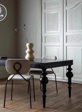 法式复古实木餐桌客厅复古岛台桌客厅家用长方形会议桌工作台餐桌