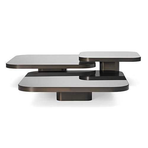 轻奢组合不锈钢茶几小户型客厅方形创意茶桌现代简约大理石边桌