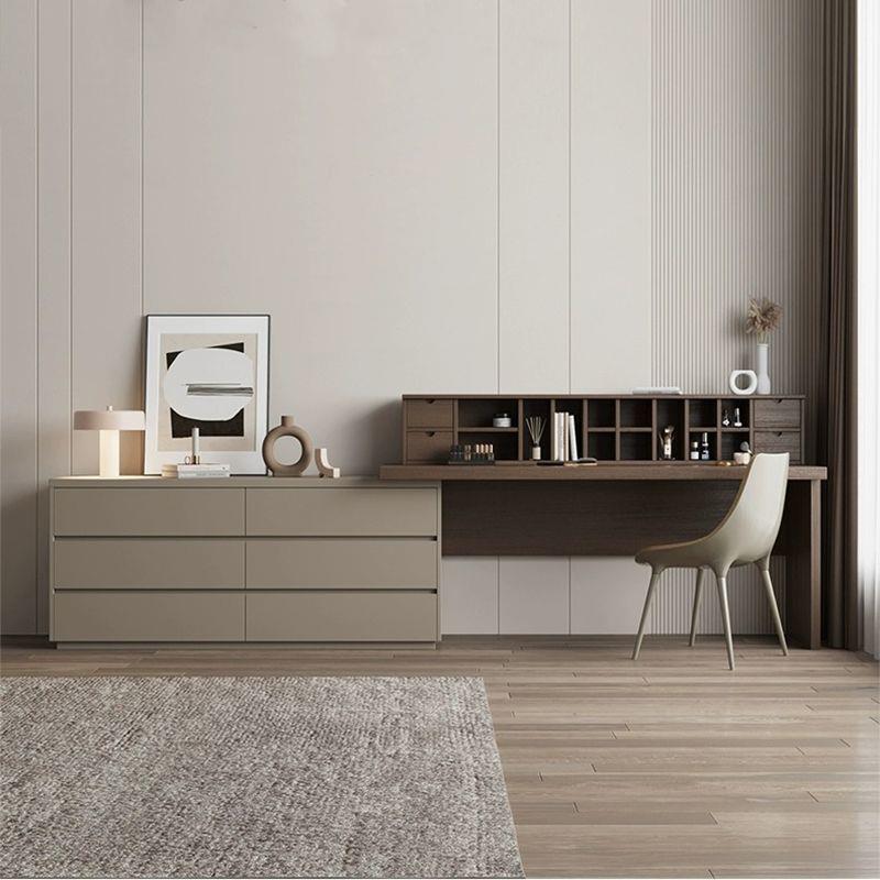 高级卧室胡桃木色梳妆台书桌极简化妆台斗柜一体多功能组合柜客厅