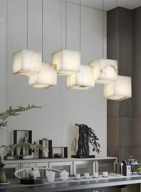 云石全铜吊灯现代新中式设计师个性创意茶室长方形书房餐厅吧台灯