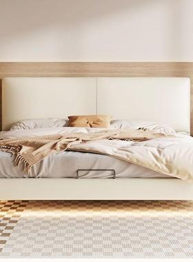 悬浮床现代简约主卧猫抓皮全实木床意式极简薄床头齐边主卧双人床