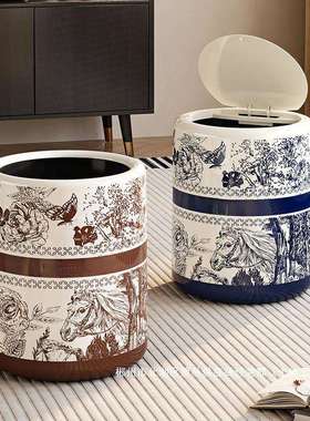 直销家用轻奢风双桶垃圾桶国风卧室大容量筒客厅卫生间厕所带