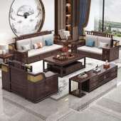 丽巢乌金木实木沙发客厅新中式 沙发茶几组合套装 冬夏两用储物沙发