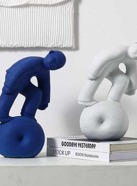 客庄白瓷蓝色人物摆件样板房别墅简约现代陶瓷陶软装饰品家居