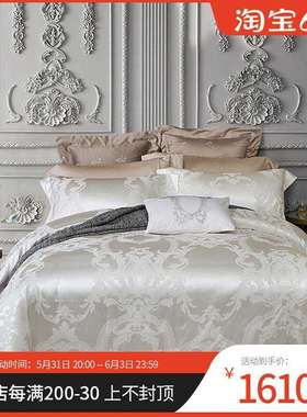 WBZ7桑蚕丝棉四件套真丝绸长绒棉提花美式家纺被套欧式床上用品