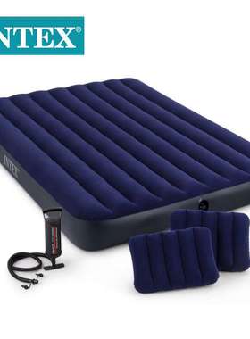 INTEX户外野营充气床垫枕头气泵组合深蓝色线拉空气床套装