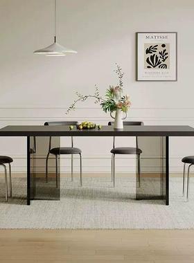 亚克力岩板餐桌纯黑轻奢现代简约网红小户型下挂长方形悬浮桌子
