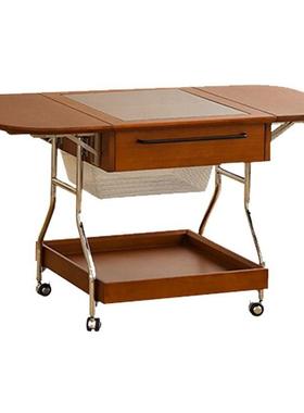 中古可移动双层茶几复古北欧家用客厅沙发折叠边几收纳推车置物架