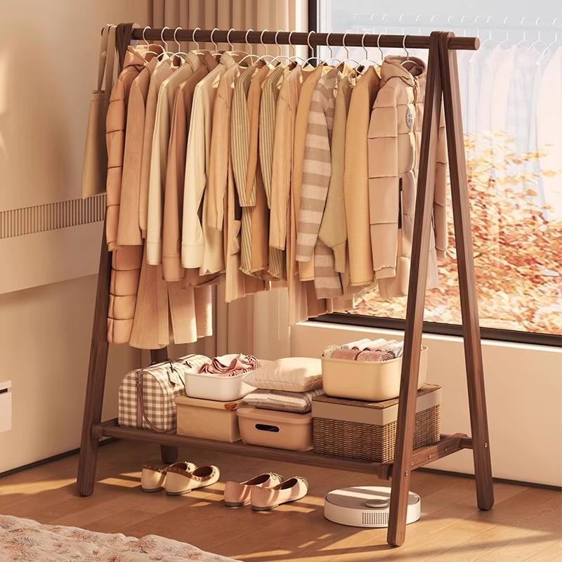 实木衣架落地卧室衣帽架家用晾衣架室内挂衣服置物架子木质挂衣架