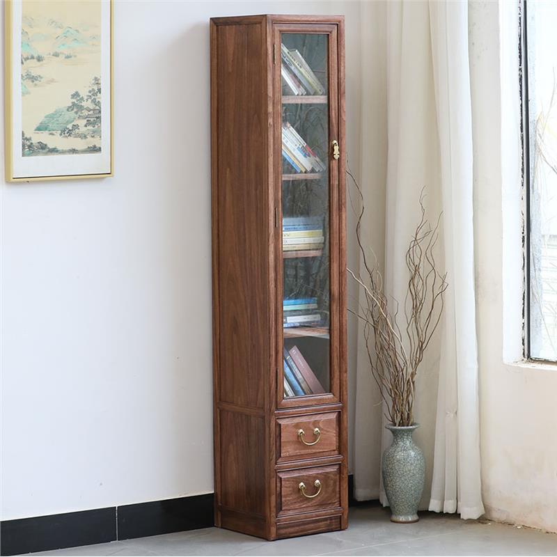 香樟木边柜角柜实木中式玻璃门书架柜子家用储物柜客厅立柜书柜