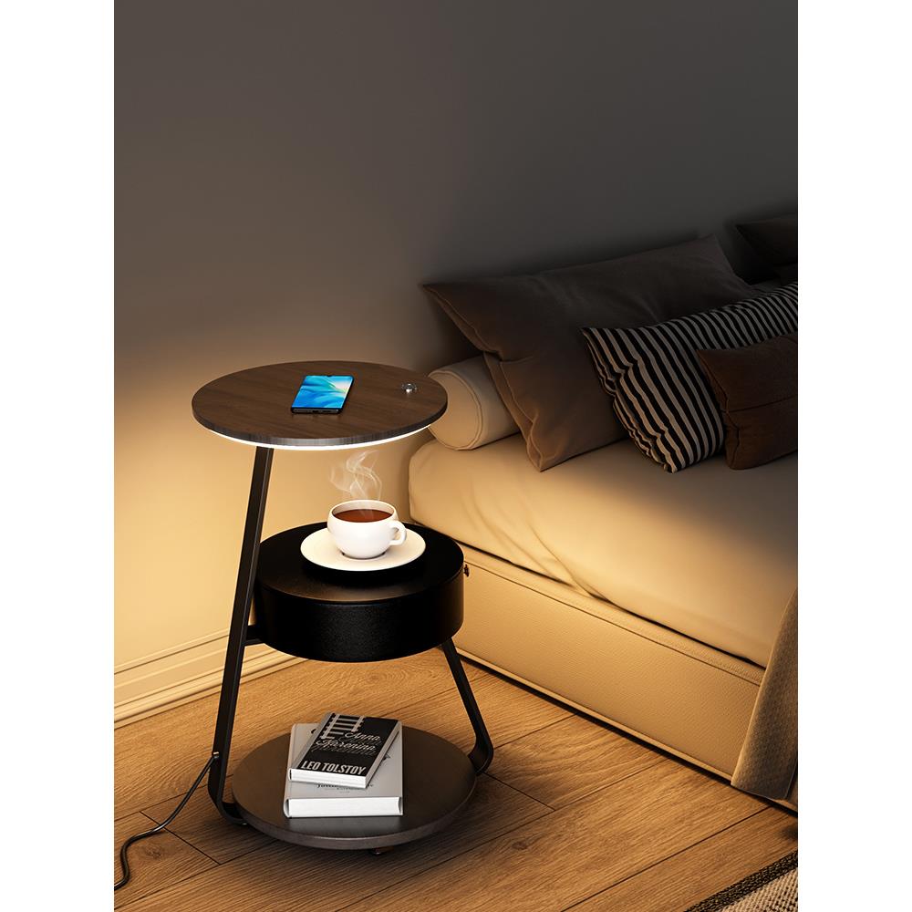 智能床头柜台灯简约现代轻奢无线充电极窄小型茶几网红卧室床边柜