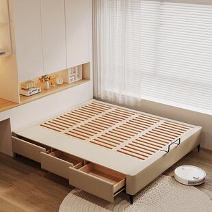 直观家具意式储物无床头床小户型榉木排骨架带抽屉皮艺榻榻米儿童