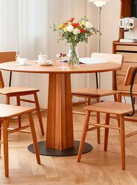 实木圆桌餐桌家用小户型樱桃木日式家具北欧圆形复古饭桌餐厅客厅