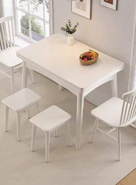 岩板折叠餐桌家用小户型奶油伸缩餐桌椅组合现代简约实木桌子