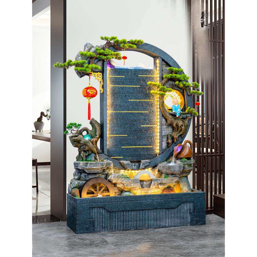 中式山水水幕墙假山流水喷泉屏风庭院装饰大厅入户造景落地大摆件
