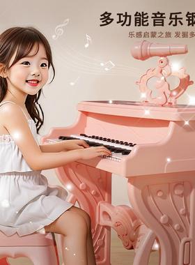 儿童音乐钢琴玩具多功能电子琴带话筒初学者练学弹琴送礼女孩