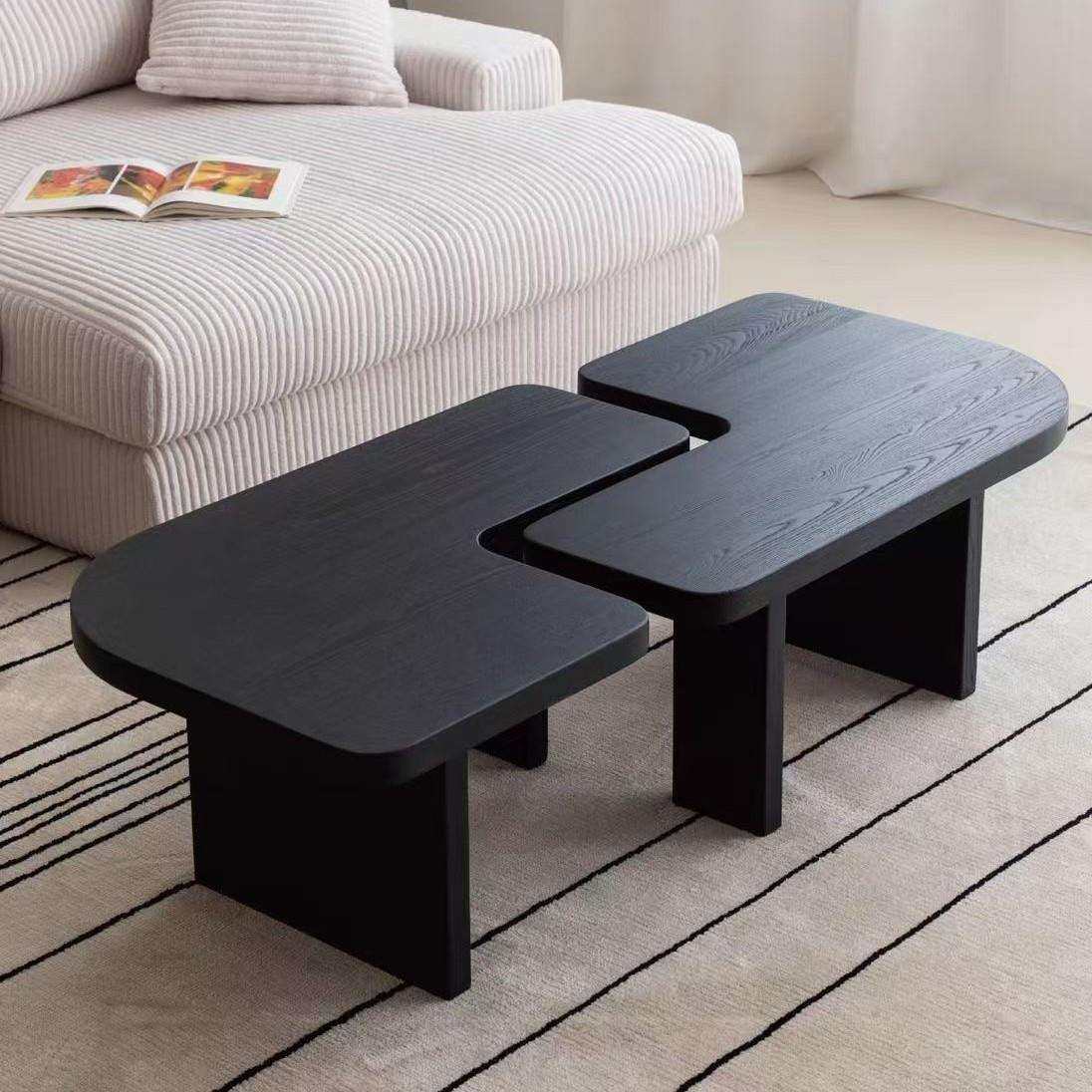 实木不规则异形黑色设计师简约茶几客厅家用小户型创意民宿茶桌子