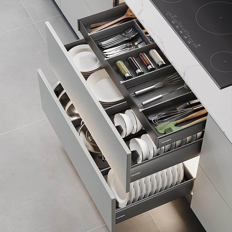 拉篮厨房橱柜抽屉式碗篮双层内置碗碟锅篮碗柜收纳放碗架