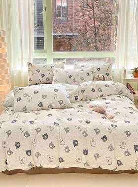 2024新款全棉双层纱春日印花四件套1.8m床单款四件套安妮熊