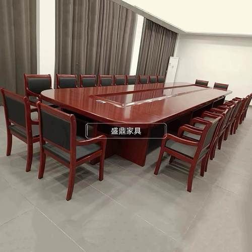大型椭圆会议桌长条桌多人洽谈桌贴木皮油漆会议台会议室桌椅组合
