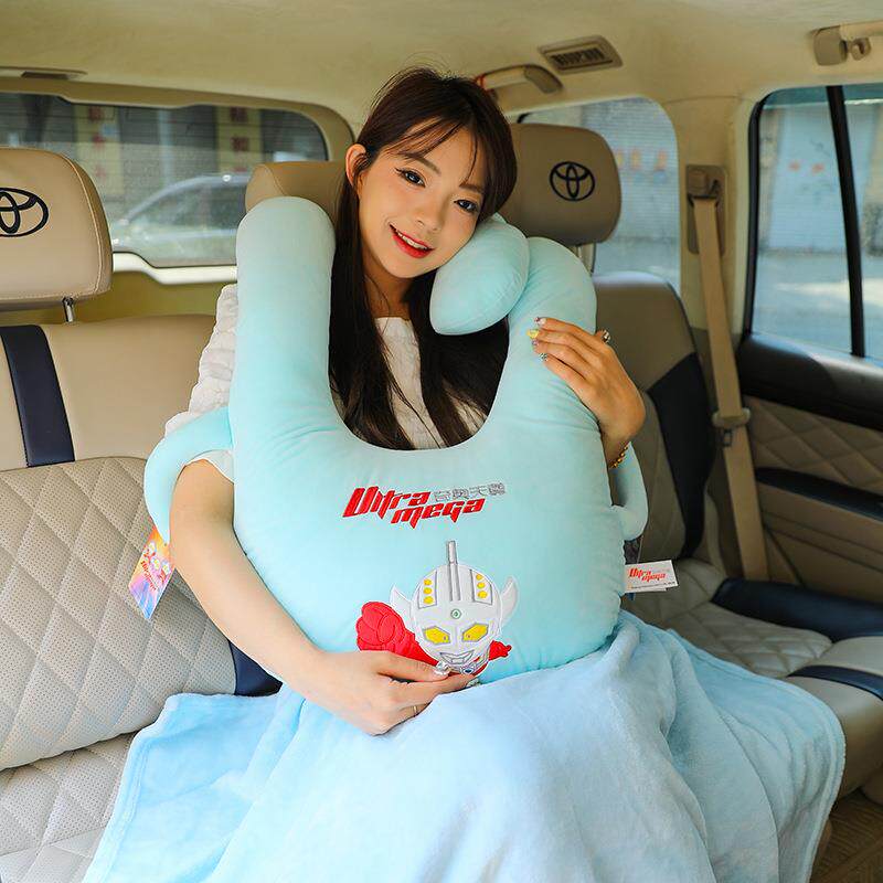 卡通车载玩具抱睡枕多功能护颈U型枕毛绒毯子儿童成人旅行头枕批