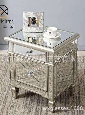 轻奢镜面玻璃床头柜小型简约卧室置物架意式极简床边柜子nightsta