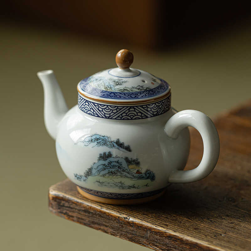 仿古手绘青花瓷茶壶单个家用过滤冲茶具套装小容量陶瓷功夫泡茶器