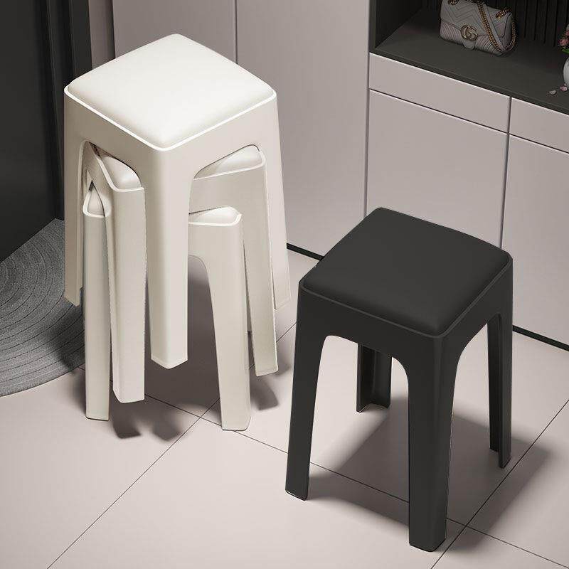 塑料凳子家用可叠放加厚软包凳现代简约高凳餐桌圆凳舒服椅子胶凳