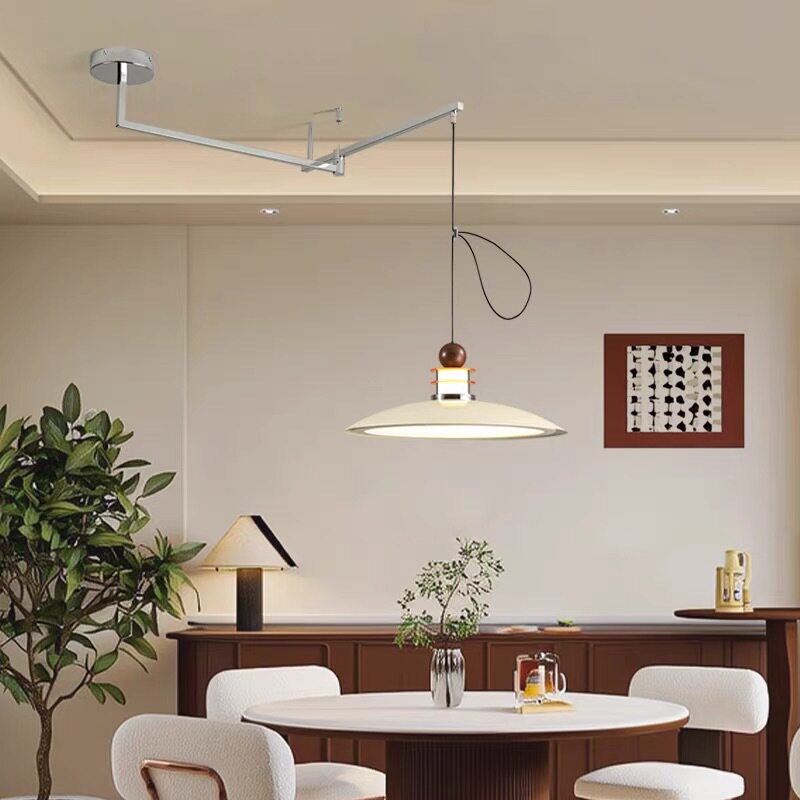 奶油风餐厅现代意式极简吸顶灯设计师高级感护眼餐桌摇臂飞碟吊灯图片