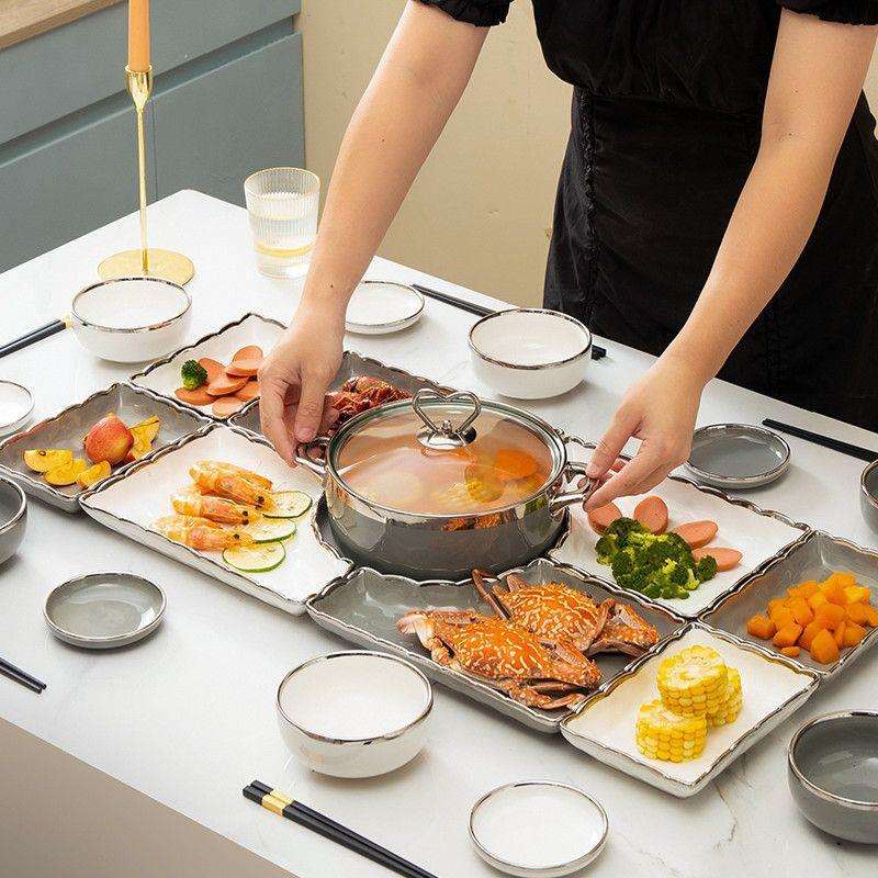 长方形拼盘组合餐具套装碗碟轻奢碗盘创意摆盘团圆聚会网红菜盘子