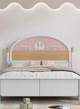 奶油风儿童床男孩女孩实木床1.5m公主床卧室白蜡木高箱储物单人床