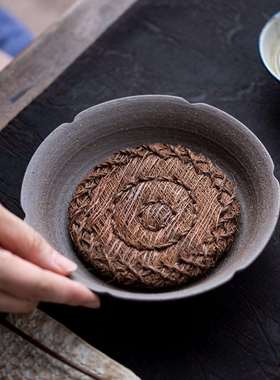 老岩泥壶承盘无釉质朴高温粗陶茶具花口茶壶托复古干泡台养壶垫子