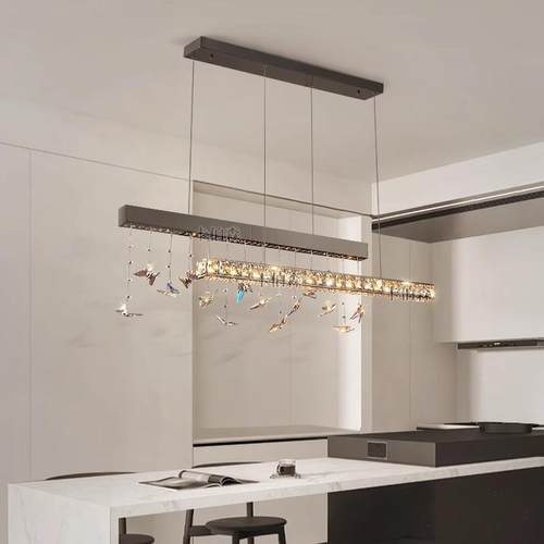 设计师款餐厅水晶吊灯意式极简轻奢高档大气长条一字岛台吧台吊灯