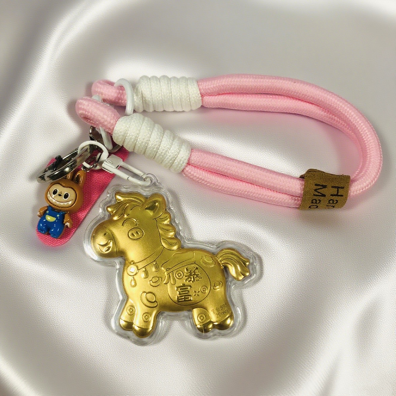 足金999财神20mg马上暴富马上有钱吊坠手机链KT猫钥匙扣包包挂件