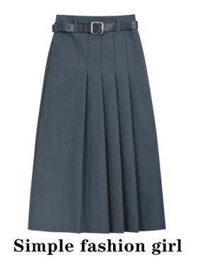 灰色西装百褶裙子女春秋2025年新款高腰a字半身裙长裙小个子伞裙