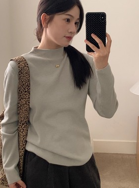 韩系半高领针织打底衫2025秋冬季内搭外穿软糯上衣抗起球针织衫女
