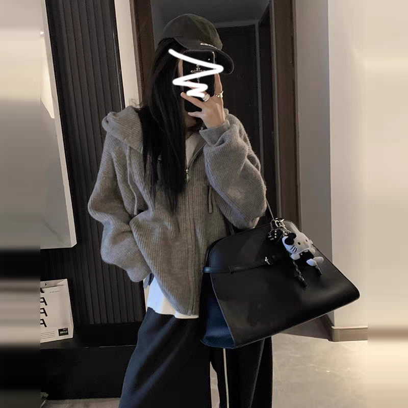 连帽拉链毛衣女针织开衫卫衣外套