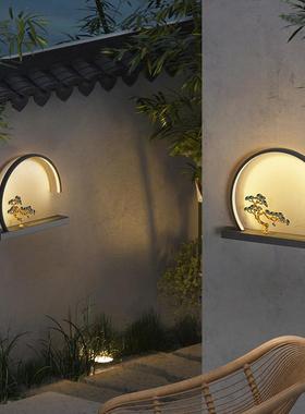 太阳能户外防水壁灯别墅庭院迎客松新中式入户灯玄关灯外墙壁挂灯